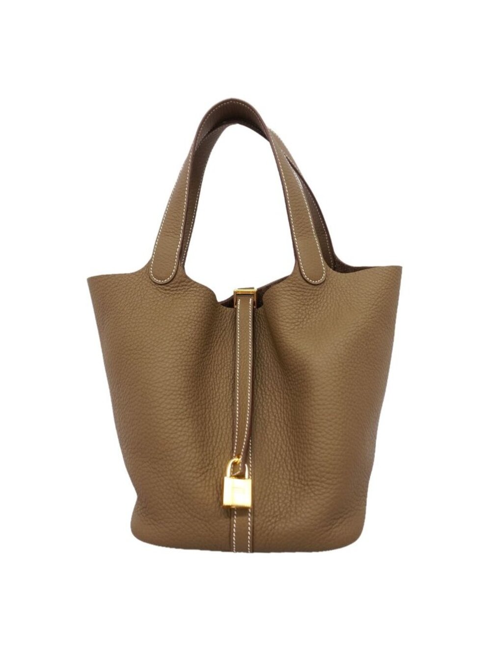 Hermes Handbag Picotin Lock MM Taurillon Clemence Etoupe Gold